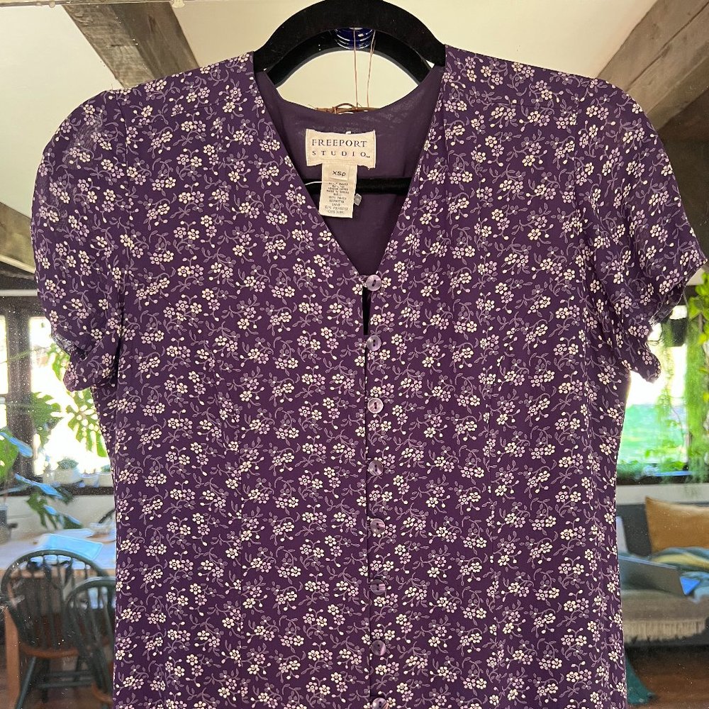 Vintage Purple Floral Shirt-dress